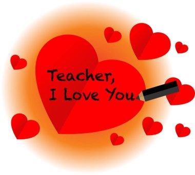 Dekoratif romantik kart ve metin öğretmeni Seni seviyorum ve kalpler