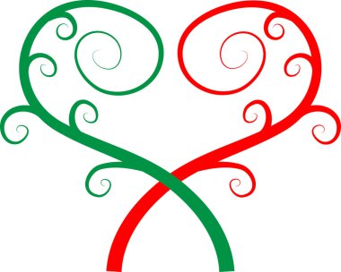 Beyaz arkaplanda ağaç dalları olan renkli düz kalp logosu, 