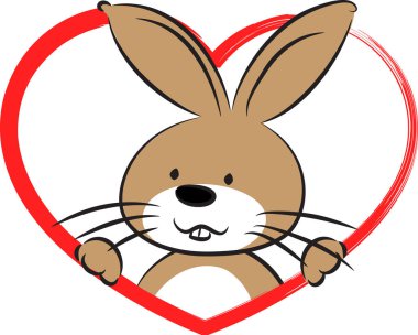 Kalbinde beyaz arka planda izole edilmiş küçük sevimli tavşan, romantik bir kavram. 