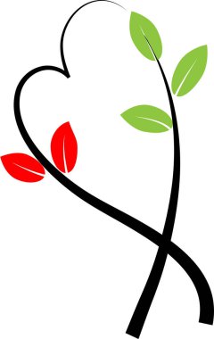 Beyaz arkaplanda ağaç dalları olan renkli düz kalp logosu, 