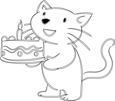 Beyaz arka planda izole edilmiş küçük şirin kedi doğum günü pastası, romantik konsept, yıldönümü konsepti