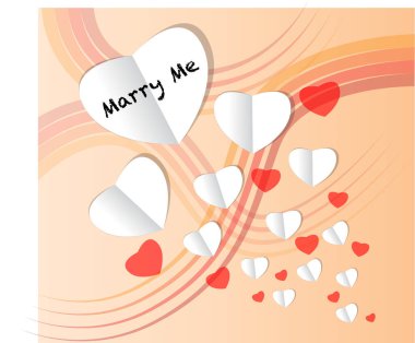 Benimle evlenir misin? Kağıt kalpli, renkli bir kart şablonu. 