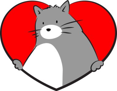 beyaz arka planda izole edilmiş kalbi olan küçük sevimli bir kedi. Romantik bir kavram. 