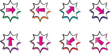 Beyaz arkaplanda düz ok simgeleri kümesi, vektör illüstrasyonu  