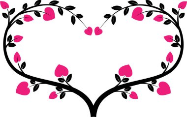 Beyaz arkaplanda ağaç dalları olan renkli düz kalp logosu, 