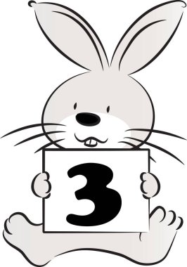 çizgi film sevimli tavşan tutma kartı 3 numara, eğitim konsepti  
