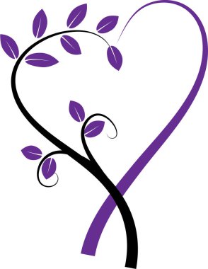 Beyaz arkaplanda ağaç dalları olan renkli düz kalp logosu, 