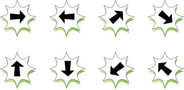 Beyaz arkaplanda düz ok simgeleri kümesi, vektör illüstrasyonu  