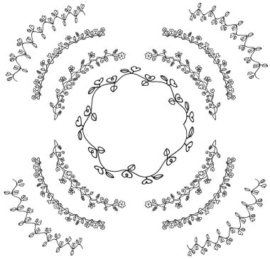beyaz arkaplanda izole edilmiş çiçeklerden güzel kareler, vektör, illüstrasyon 