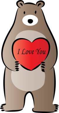 Kartvizitte çizgi film sevimli ayı kalbi ve mesajı tutuyor. Seni seviyorum.