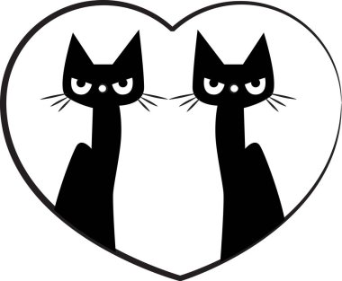 Beyaz arka planda izole edilmiş sevimli kedi ve kalp logosu, romantik konsept 