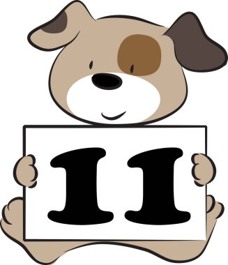 çizgi film sevimli köpek tutma kartı 11 numara, eğitim konsepti  