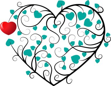 Beyaz arkaplanda ağaç dalları olan renkli düz kalp logosu, 