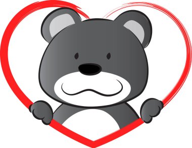 beyaz arka planda kalbi olan sevimli küçük bir ayı, romantik bir kavram. 