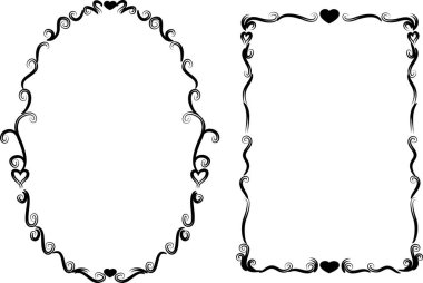 Beyaz arkaplan, vektör, illüstrasyon üzerinde izole edilmiş kalpleri olan güzel dekoratif çerçeveler. 