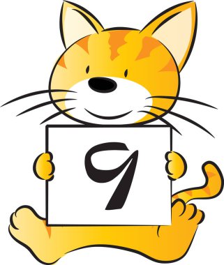 çizgi film kedi tutma kartı 9 numara, eğitim konsepti.  