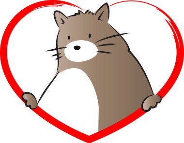 beyaz arka planda izole edilmiş kalbi olan küçük sevimli bir kedi. Romantik bir kavram. 