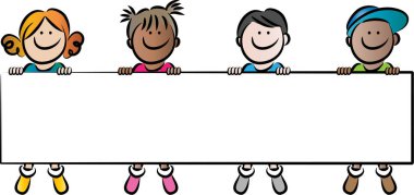  Çizgi film kızları ve erkekleri beyaz arka planda izole edilmiş.