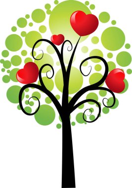 Kalpli aşk ağacı ve kopyalama alanı, vektör illüstrasyonu 
