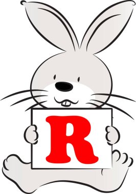 R harfli şirin tavşan tutma kartı, eğitim konsepti. 