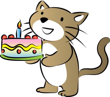 Beyaz arka planda izole edilmiş küçük şirin kedi doğum günü pastası, romantik konsept, yıldönümü konsepti