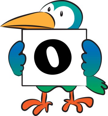 Kuş ile 0 harfi çizen renk vektörü