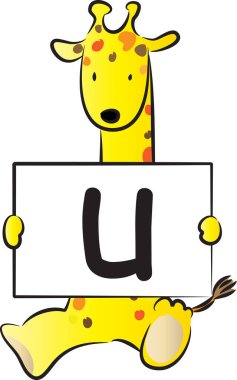 Zürafa ile U harfini çizen renk vektörü