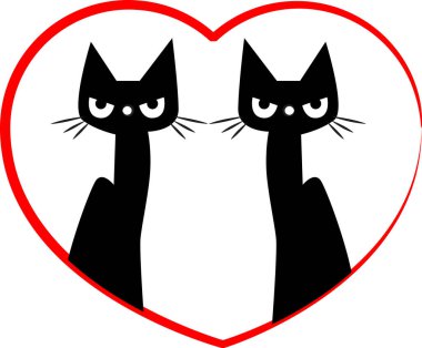 Beyaz arka planda izole edilmiş sevimli kedi ve kalp logosu, romantik konsept 