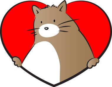 beyaz arka planda izole edilmiş kalbi olan küçük sevimli bir kedi. Romantik bir kavram. 