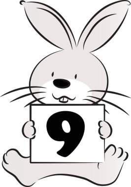 çizgi film sevimli tavşan tutma kartı 9 numara, eğitim konsepti  