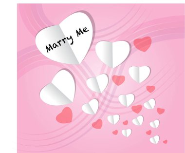 Benimle evlenir misin? Kağıt kalpli, renkli bir kart şablonu. 