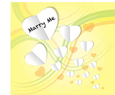 Benimle evlenir misin? Kağıt kalpli, renkli bir kart şablonu. 