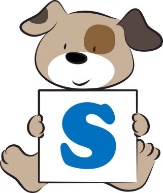 karikatür şirin köpek tutma kartı S harfi, eğitim konsepti 