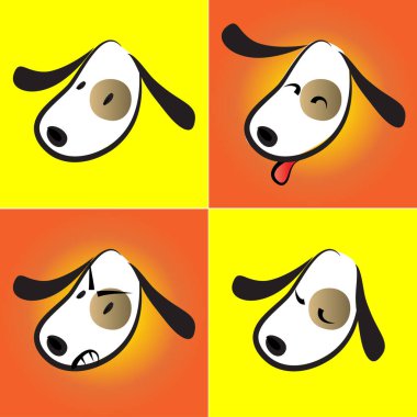 Çizgi filmlerdeki köpek suratları ve duygular. renk vektör illüstrasyon seti