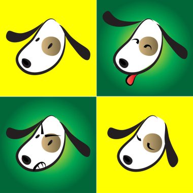 Çizgi filmlerdeki köpek suratları ve duygular. renk vektör illüstrasyon seti