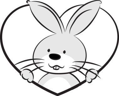 beyaz arka planda izole edilmiş kalbi olan küçük sevimli tavşancık, romantik konsept 