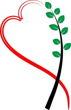 Beyaz arkaplanda ağaç dalları olan renkli düz kalp logosu, 