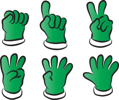 Renkli çizgi film elleri numaralar ve vektör illüstrasyonunu gösterir