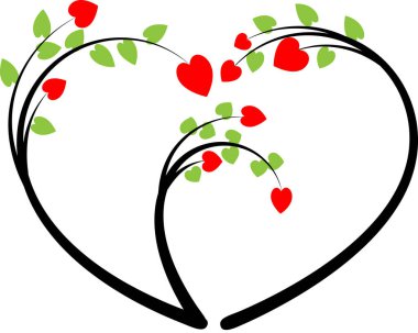 Beyaz arkaplanda ağaç dalları olan renkli düz kalp logosu, 