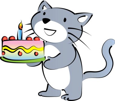 Beyaz arka planda izole edilmiş küçük şirin kedi doğum günü pastası, romantik konsept, yıldönümü konsepti