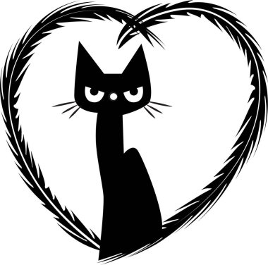 beyaz arka planda izole edilmiş kalbi olan küçük sevimli bir kedi. Romantik bir kavram. 