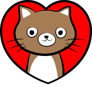 beyaz arka planda izole edilmiş kalbi olan küçük sevimli bir kedi. Romantik bir kavram. 