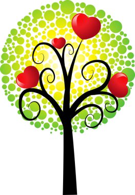 Kalpli aşk ağacı ve kopyalama alanı, vektör illüstrasyonu 