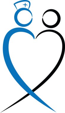 Renkli düz kalp şekilli hemşire ve hasta logosu simgesi beyaz arkaplan, vektör, illüstrasyon