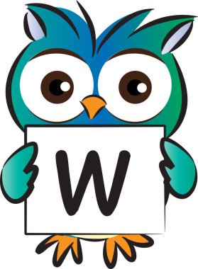 Baykuşlu W harfini çizen renk vektörü