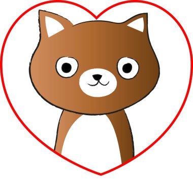 beyaz arka planda izole edilmiş kalbi olan küçük sevimli bir kedi. Romantik bir kavram. 