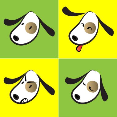 Çizgi filmlerdeki köpek suratları ve duygular. renk vektör illüstrasyon seti