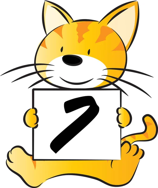 Cartoon Cute Cat Holding Card Number Education Concept — Stock Vector