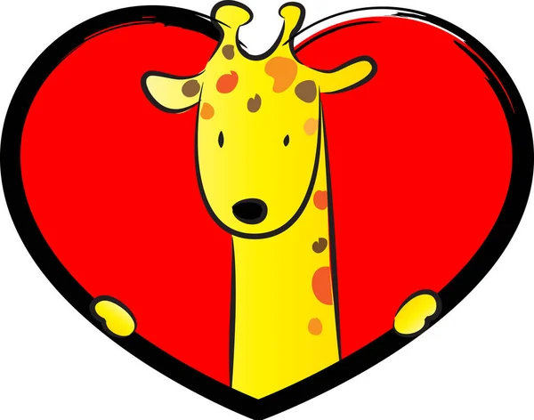 Tecknad Söt Liten Giraff Med Hjärta Isolerad Vit Bakgrund Romantisk — Stock vektor