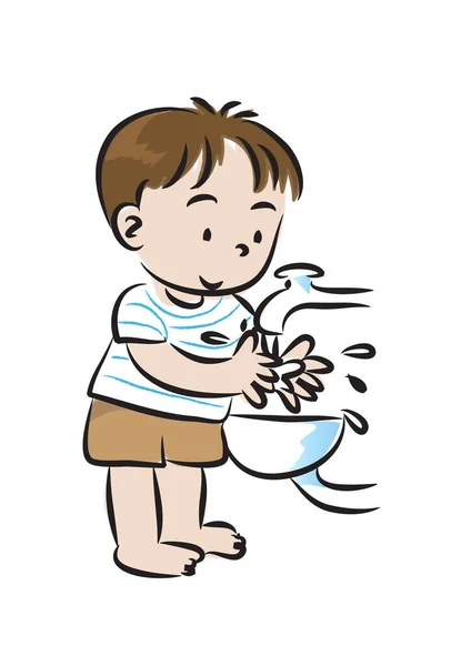 一个正在洗手的可爱男孩的病媒图片 — 图库矢量图片